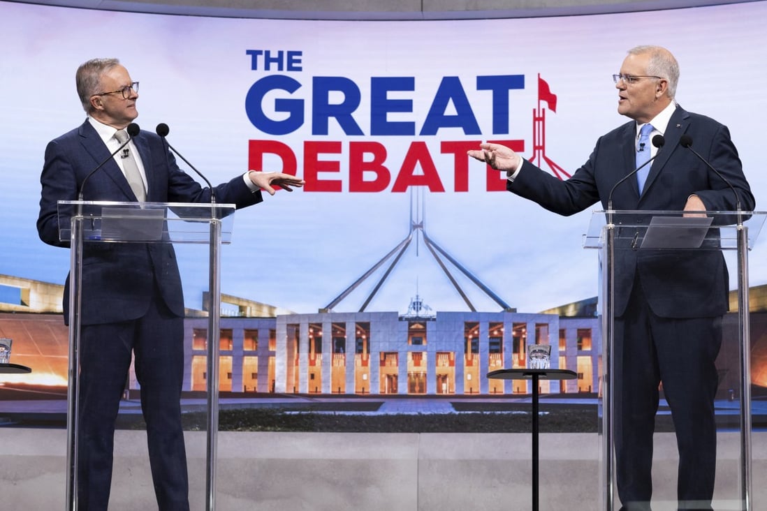 Anthony Albanese (left) and Scott Morrison debate during the election campaign at Nine studio in Sydney on May 8. Albanese’s government has not departed from the strategic fundamentals of its predecessor. Photo: AFP