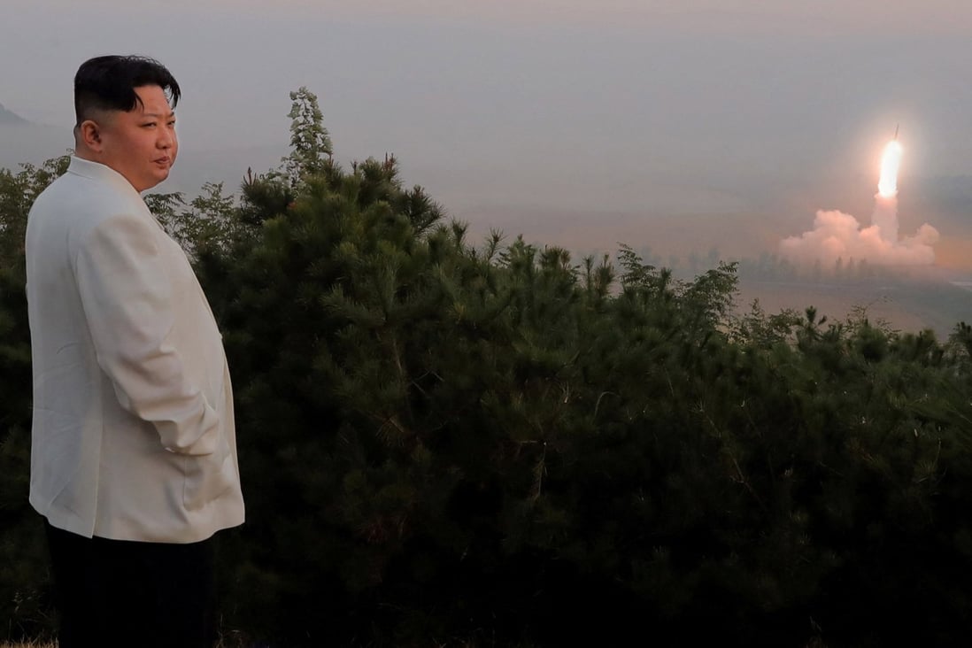 North Korea’s leader Kim Jong-un oversees a missile launch at an undisclosed location in North Korea. Photo: KCNA via Reuters