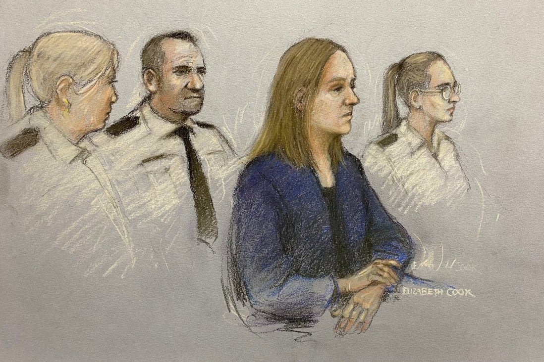 A courtroom sketch shows Lucy Letby appearing in the dock at Manchester Crown Court in England on Monday. Image: Elizabeth Cook/PA via AP