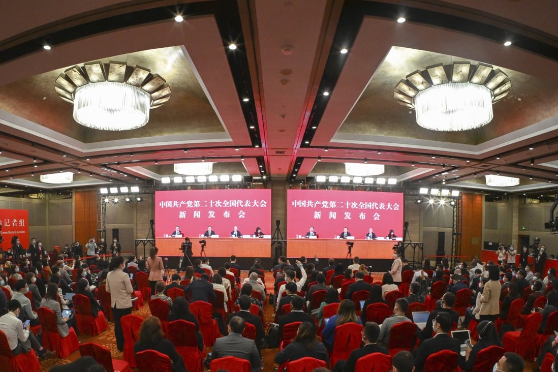Communist Party representatives hold a press conference via video link, in Beijing on October 15. Photo: Xinhua
