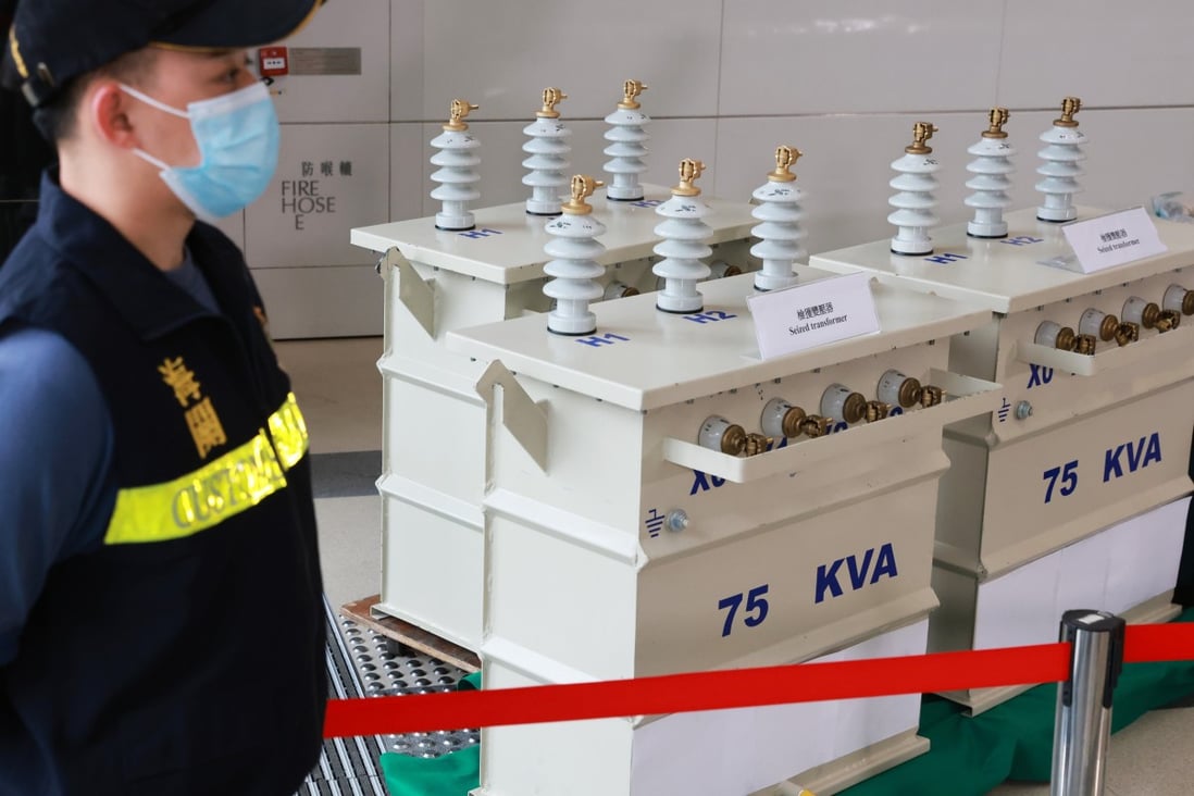 Hong Kong customs has seized 76kg of crystal meth concealed in three transformers at the airport. Photo: May Tse