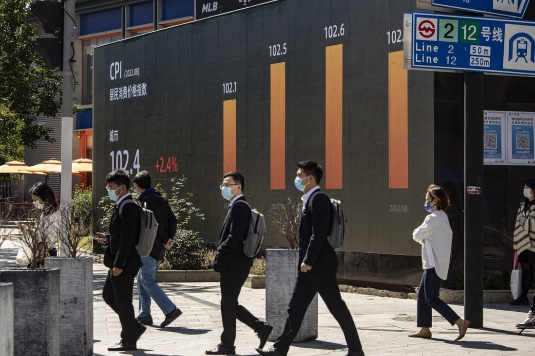 A public screen displays the recent economic figures in Shanghai on October 10. Photo: Bloomberg