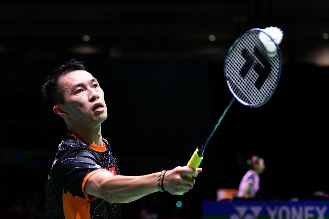 Angus Ng Ka-long of Hong Kong hits a return at the Badminton World Championships in Tokyo. Photo: AFP