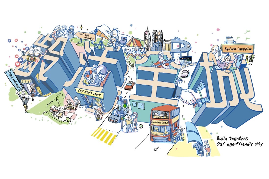 The Jockey Club Age-friendly City Partnership Scheme encourages different sectors of the community to participate. Illustration: HKJC