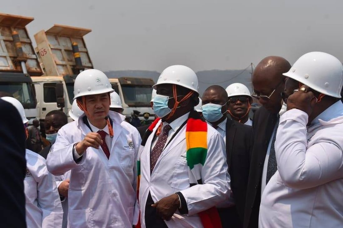 Zimbabwean President Emmerson Mnangagwa tours the Dinson Iron and Steel Plant construction site this month. Photo: Handout
