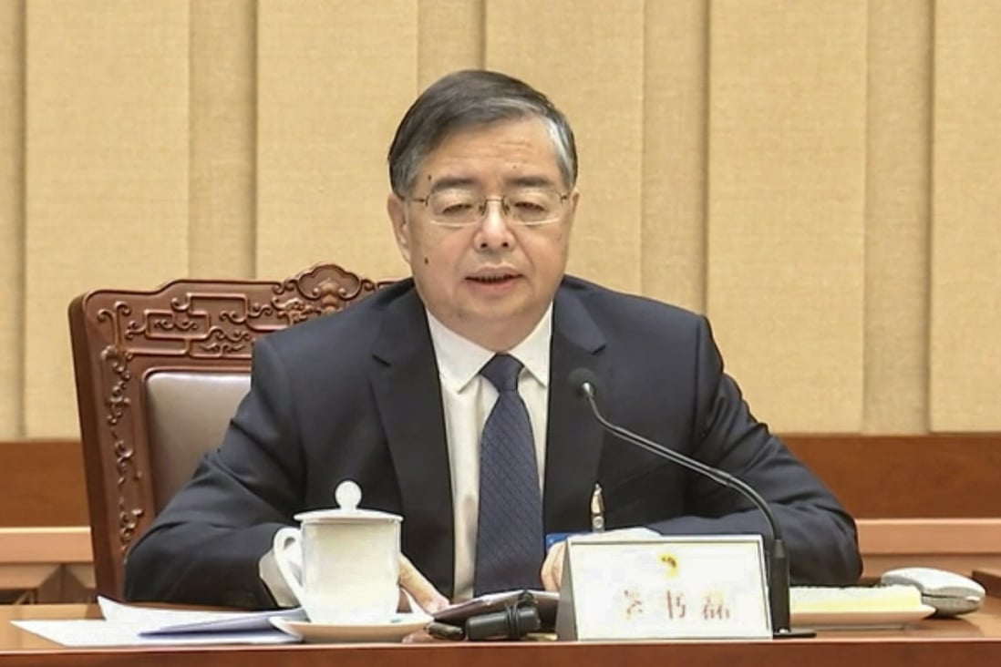 Li Shulei, formerly No 2 in the central propaganda department, has been confirmed as Communist Party propaganda chief. Among his first tasks was to present a report on the recent 20th party congress. Photo: CCTV