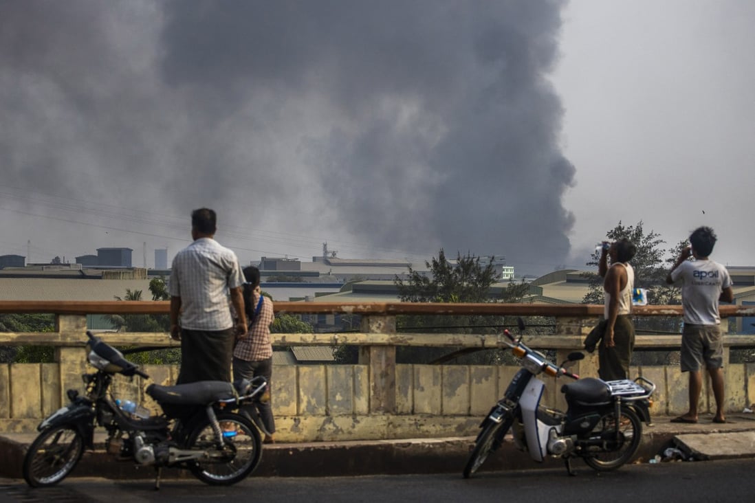 During the 2021 coup in Myanmar, Chinese factories were set on fire. Photo: AP
