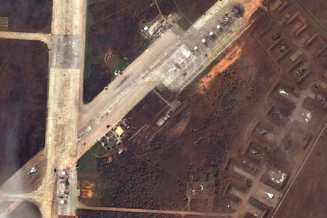 This Maxar Technologies satellite image shows the aftermath of an attack on Russia’s Saki airbase in Crimea, in August. Photo: Maxar Technologies