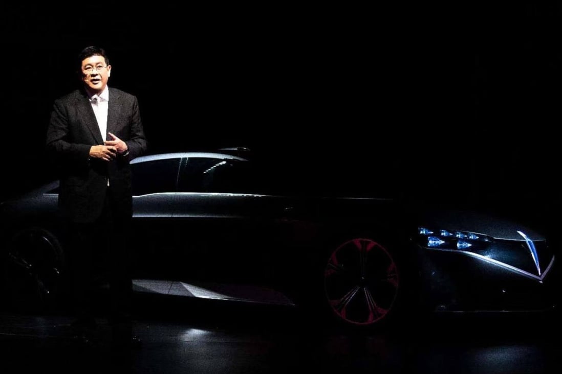 BeyonCa founder and chairman Soh Weiming launches his company’s first prototype smart electric vehicle model, the GT Opus 1, in Beijing on October 30, 2022. Photo: Handout