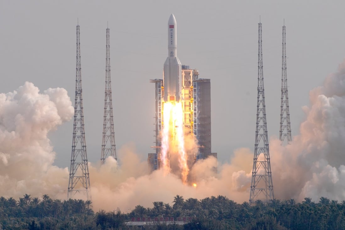 At 3.47pm on Monday, October 31, the Mengtian experimental module lifted off on a Long March 5B heavy-lift rocket from Wenchang Satellite Launch Centre. The module will complete China’s  space station. Photo: Xinhua