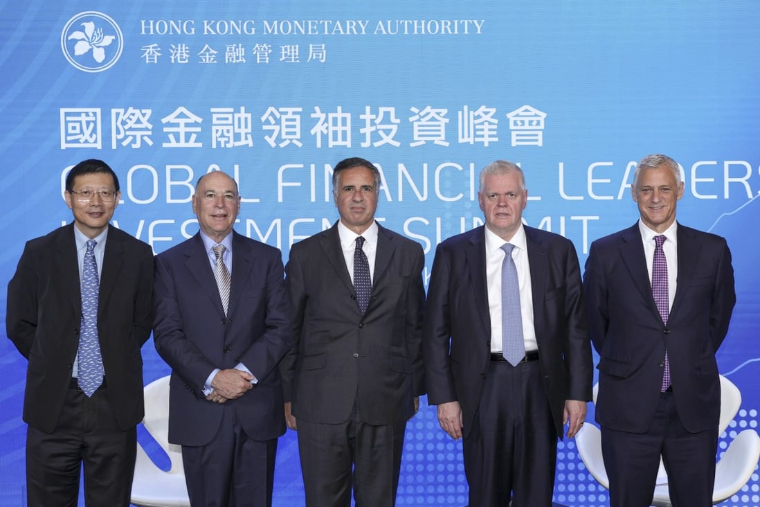 Panelists included Rob Kapito, president of BlackRock; Daniel Pinto, COO of JPMorgan Chase; Noel Quinn, chief executive of HSBC; Bill Winters, chief executive of Standard Chartered. Photo: SCMP Handout