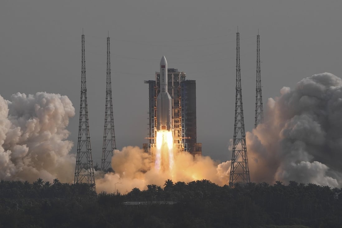 The Long March-5B Y4 carrier rocket carrying the space lab module Mengtian blasts off from the Wenchang Satellite Launch Centre in China’s Hainan province in October. Photo: Xinhua via AP