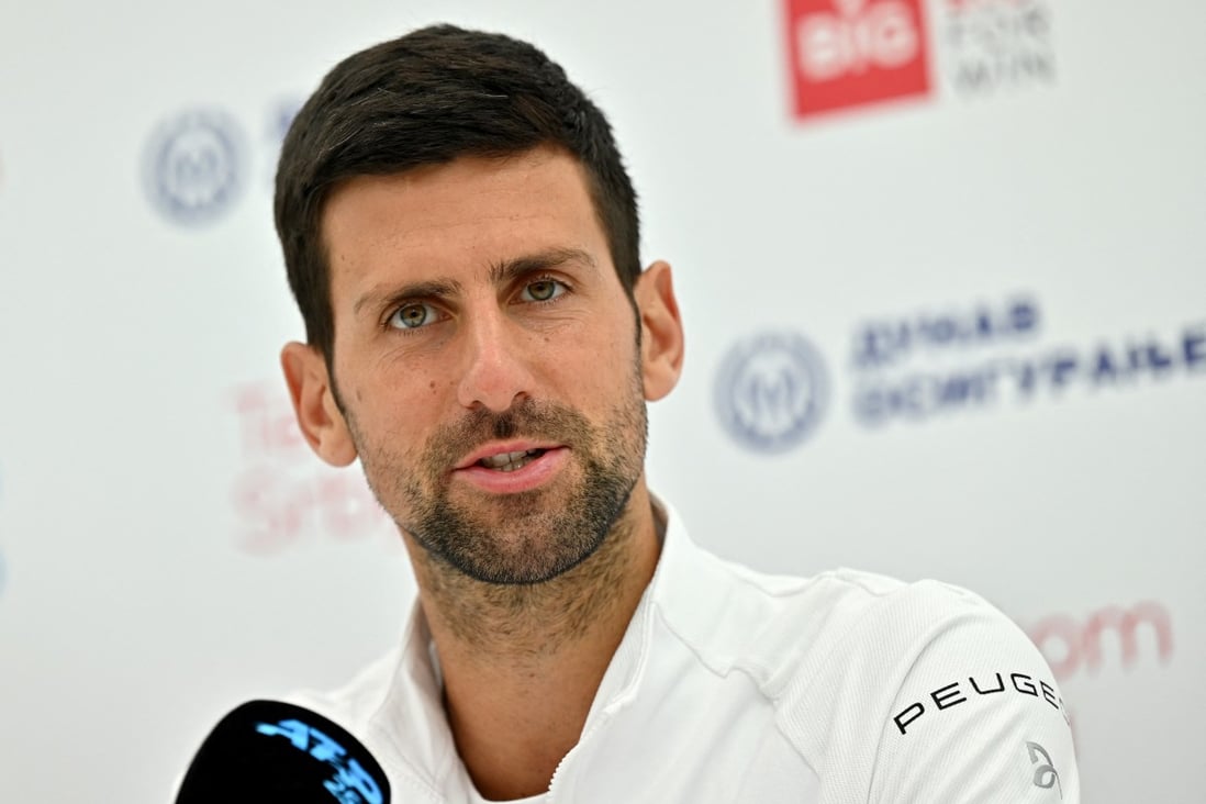 Serbia’s Novak Djokovic attends a press conference during the Serbia Tennis Open ATP 250 series tournament in Belgrade, on April 18. Photo: AFP