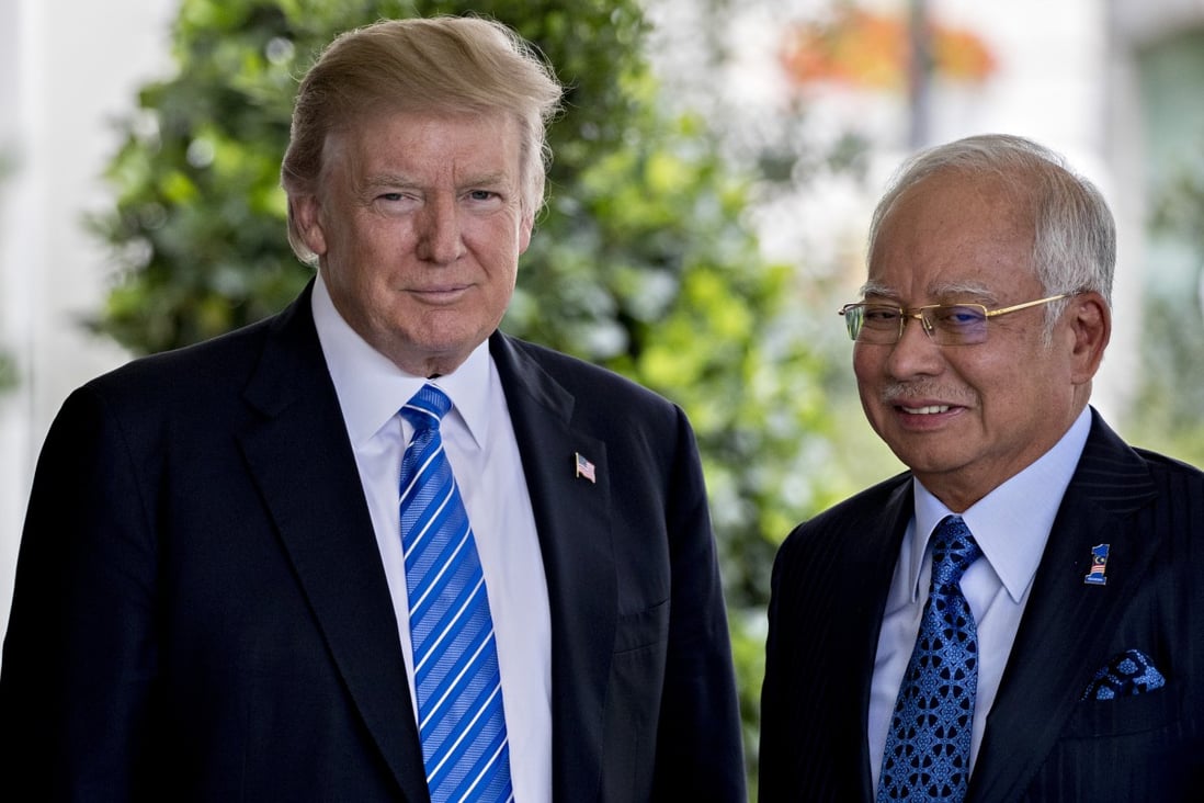 Donald Trump welcomes Najib Razak to the White House during the former Malaysian PM’s 2017 visit to Washington. Photo: Bloomberg