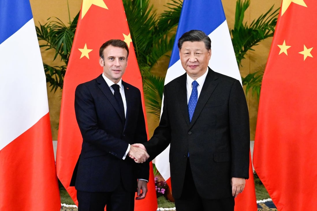 French President Emmanuel Macron and Chinese President Xi Jinping at the Group of 20 meeting in meets with French President Emmanuel Macron in Bali, Indonesia on Tuesday. Photo: Xinhua