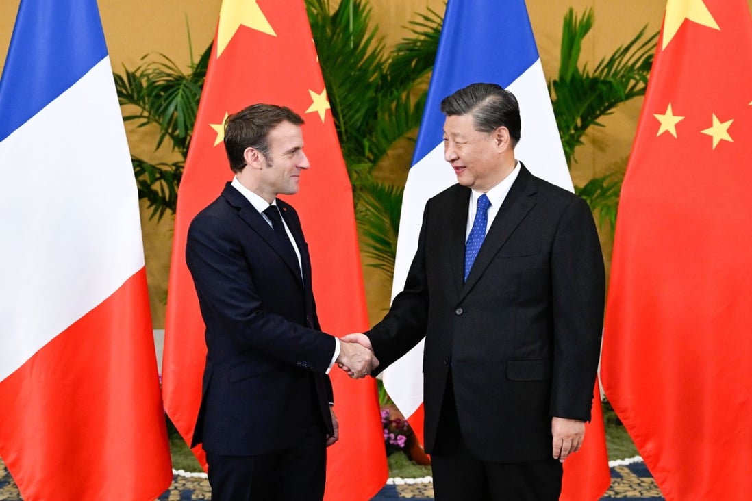 French President Emmanuel Macron and Chinese President Xi Jinping in Bali, Indonesia. Macron said on Wednesday he and Xi would meet in Beijing early next year. Photo: Xinhua