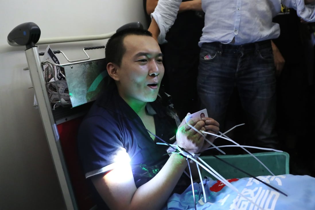 Global Times journalist Fu Guohao, was tied up by anti-government protesters at Hong Kong International Airport on August 13, 2019. He was suspected of being an undercover agent from the mainland. Three protesters were convicted of rioting and other charges. Photo: Sam Tsang