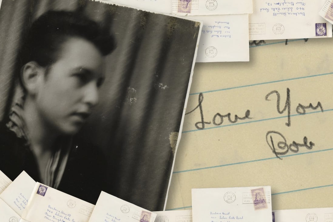 A personal collection of love letters written by Bob Dylan to his high-school sweetheart in the late 1950s. Photo: RR Auction / the Estate of Barbara Hewitt via AP