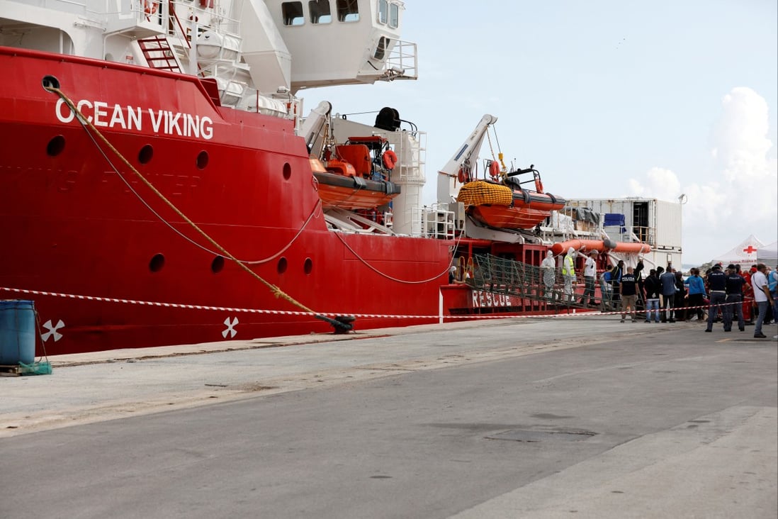 Migrants disembark at the port of Pozzallo on the island of Sicily, Italy on October 30 after spending nearly two weeks on board the Ocean Viking. Photo: Reuters