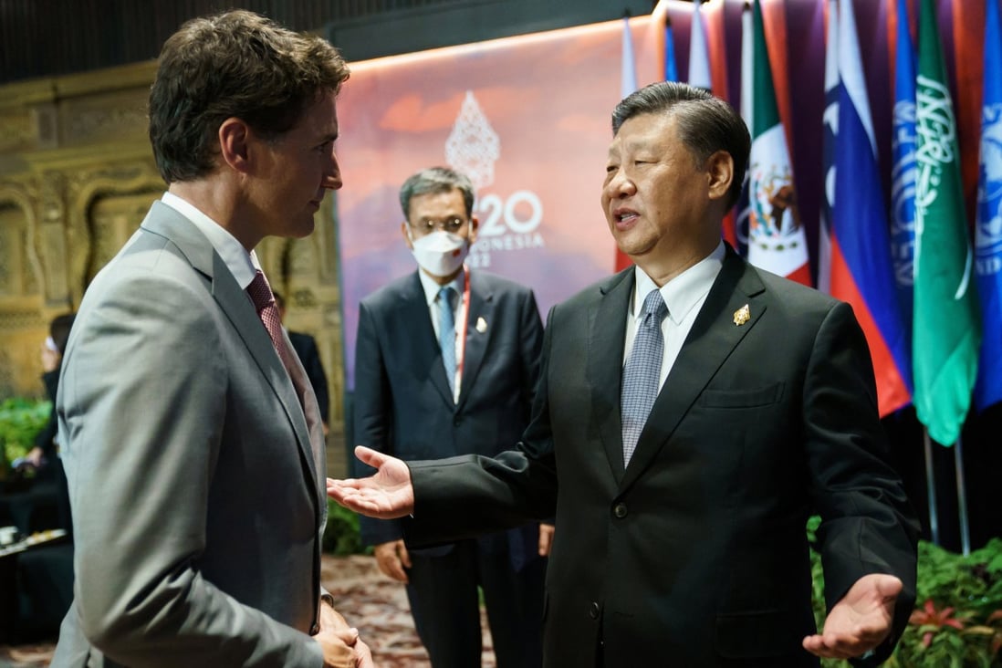 Canada’s Prime Minister Justin Trudeau and China’s President Xi Jinping at the G20 Leaders’ Summit in Bali. Photo: Reuters
