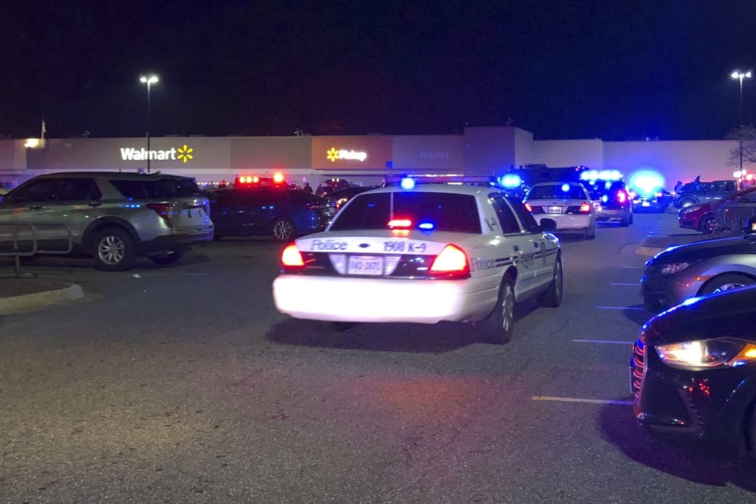 Virginia police at the scene of a fatal shooting at a Walmart in Chesapeake on November 22. Photo: WAVY-TV 10 via AP