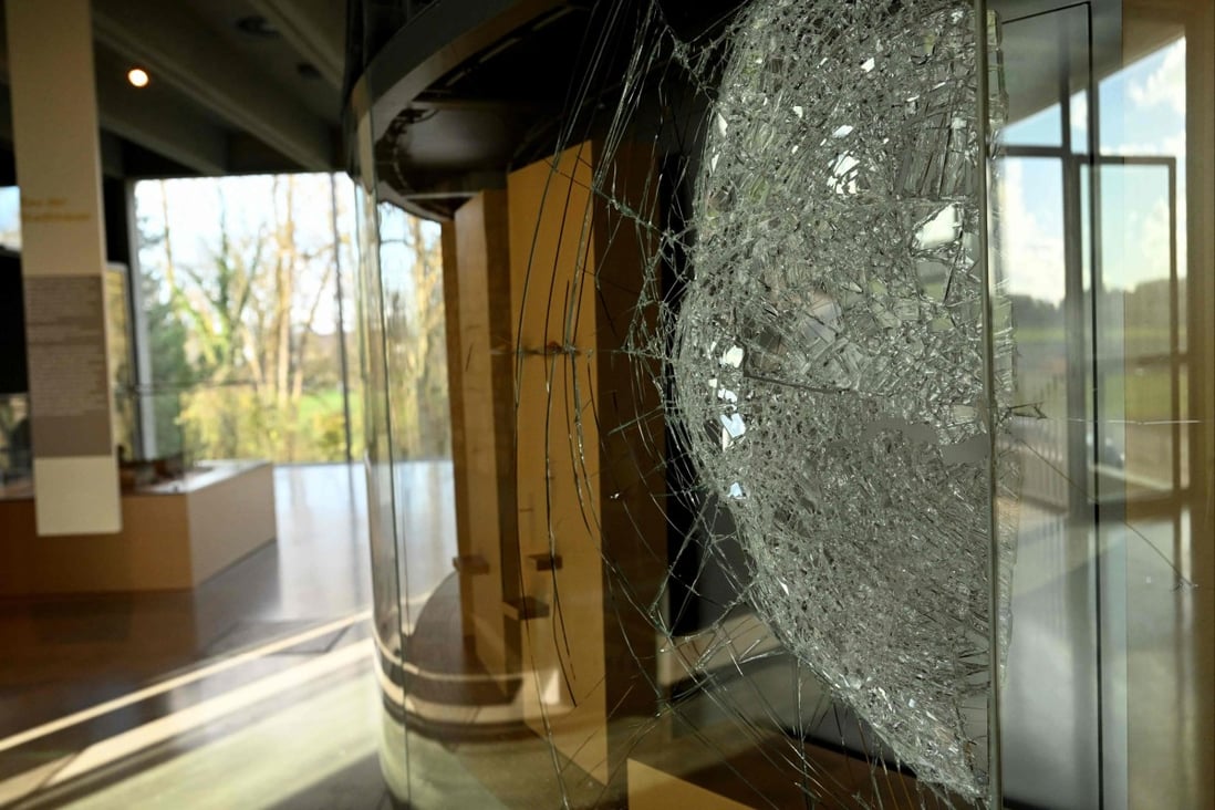 A broken window at the Celtic and Roman Museum in Manching, Germany. Photo: AFP