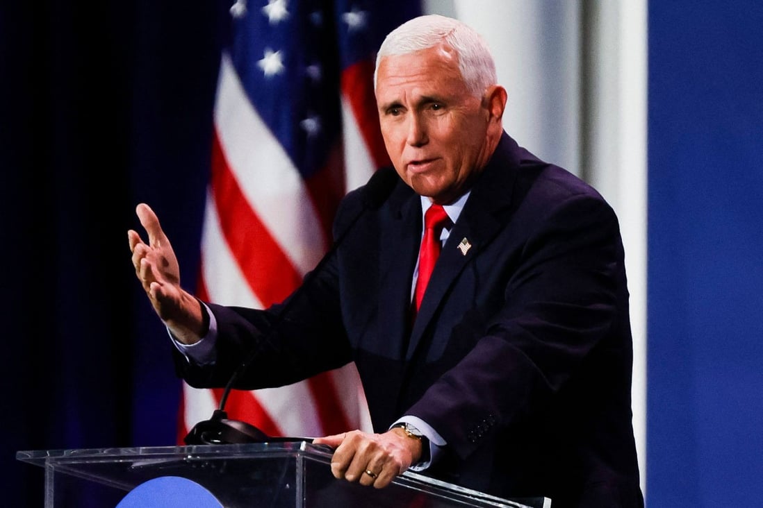 Former US vice-president Mike Pence speaks at an event in Las Vegas, Nevada, on Friday. Photo: AFP