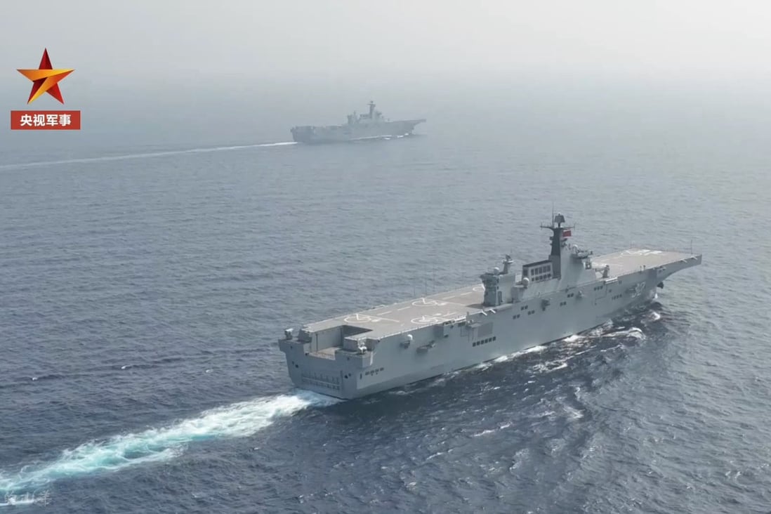 The Chinese navy said amphibious assault ships Hainan and Guangxi have “graduated” from training. Photo: People’s Liberation Army Navy