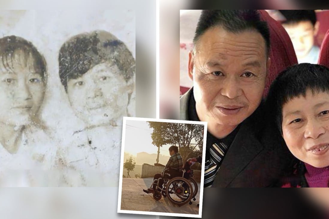 A Chinese husband has shown 34 years of dedication and love by caring round the clock for his wife who was left paralysed after being stabbed confronting a knife-wielding robber in the 1980s. Photo: SCMP Composite.  