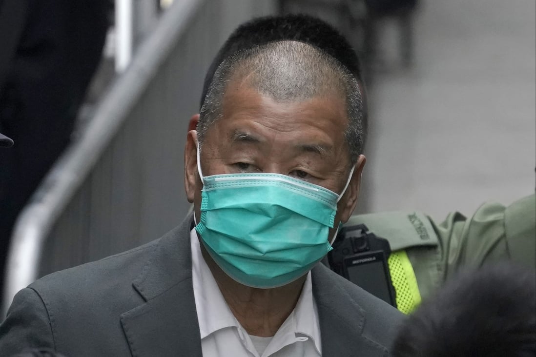 Jimmy Lai leaves Hong Kong’s Court of Final Appeal in February 2021. Photo: AP