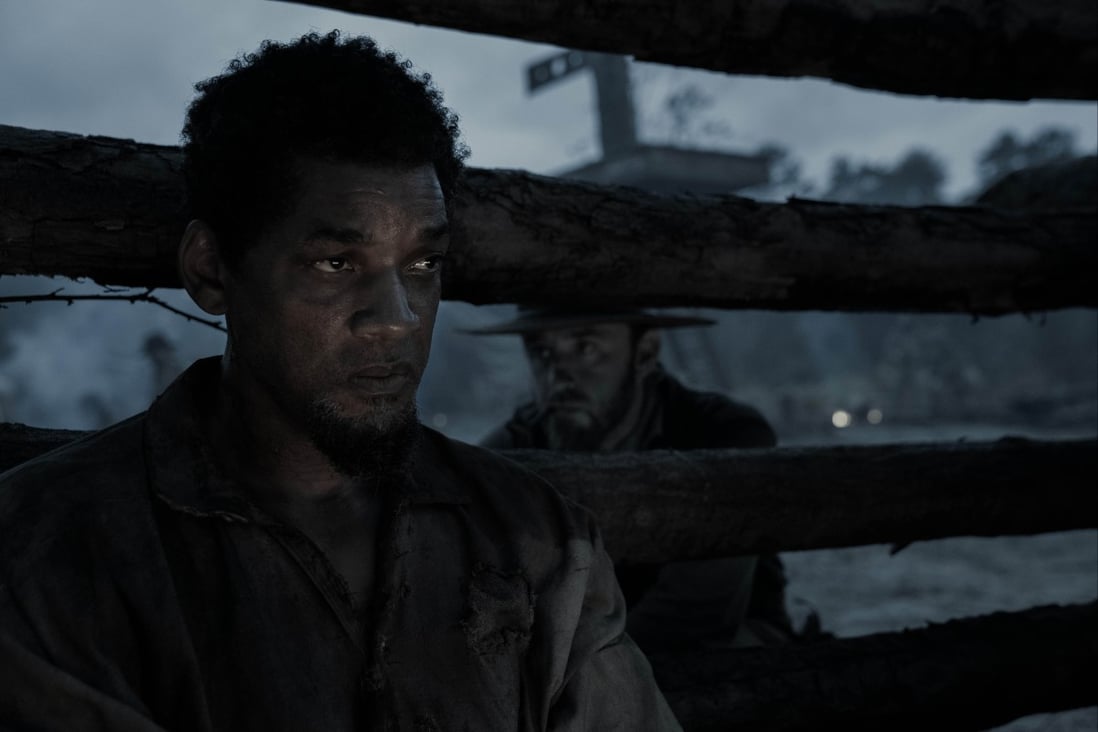 Will Smith as Peter and Ben Foster as a slave master in a still from Emancipation. Photo: Apple TV+