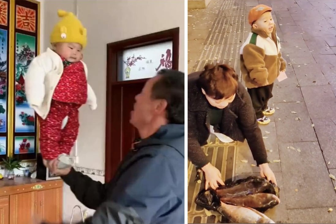 A viral video of a baby standing on an adult’s hand causes anger and an adorable three-year-old boy hawks fresh fish on the street. Photo: SCMP composite/Handout