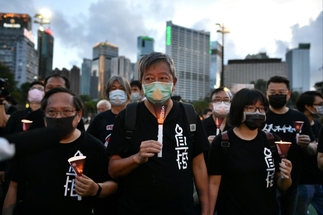 The Hong Kong Alliance in Support of Patriotic Democratic Movements of China disbanded last year. Photo: AFP