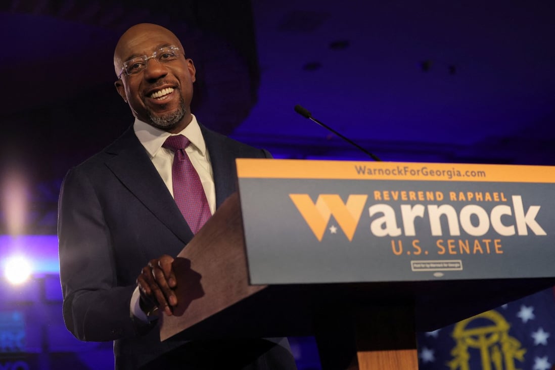 US Senator Raphael Warnock speaks in Atlanta, Georgia, after a projected win in the US midterm run-off on Tuesday against his Republican challenger Herschel Walker. Photo: Reuters