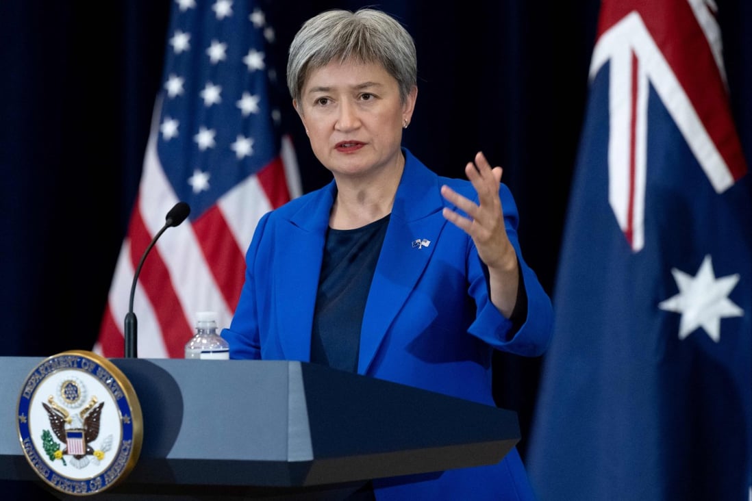Australian Foreign Minister Penny Wong speaks at a press conference during Australia-US ministerial consultations in Washington on Tuesday. Photo: AFP