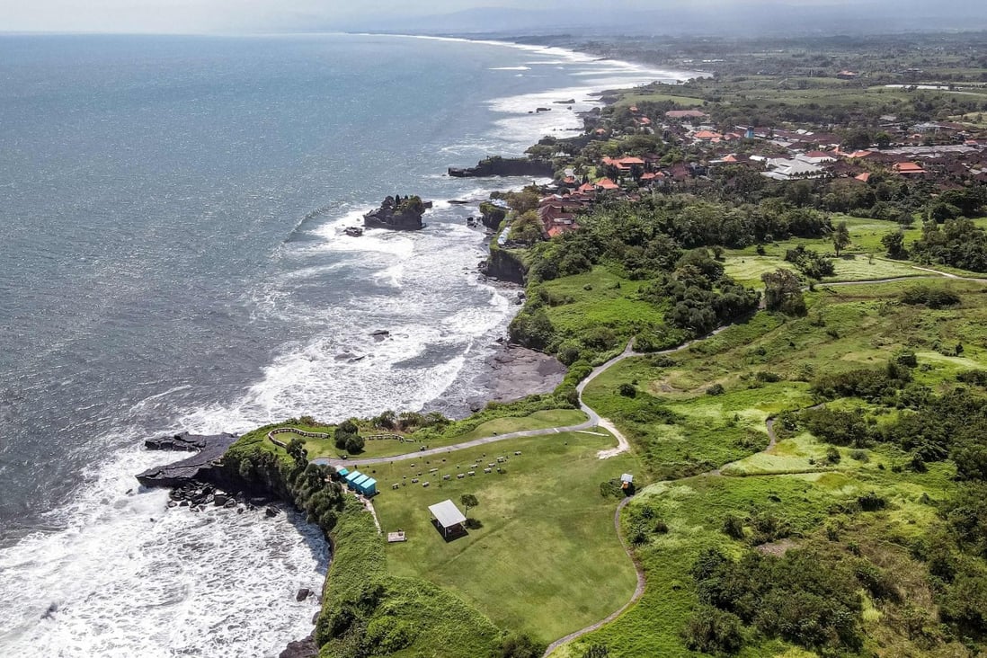 An aerial view of the 7th hole of the defunct Trump international golf club in Bali. Photo: AFP