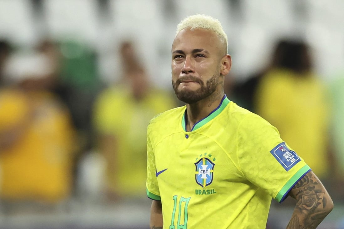 Neymar of Brazil cries after the quarter-final loss to Croatia at the 2022 Fifa World Cup. Photo: Xinhua
