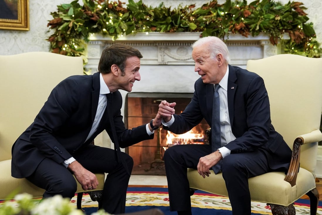 US President Joe Biden meets French leader Emmanuel Macron at the White House in Washington on December 1. Photo: Reuters