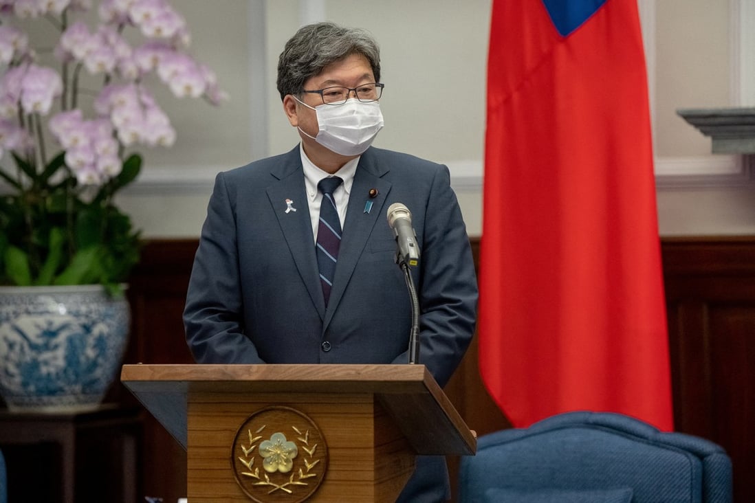 Koichi Hagiuda, policy chief for Japan’s Liberal Democratic Party (LDP) speaks during his meeting with Taiwan President Tsai Ing-wen, in Taipei. Photo: Taiwan Presidential Office/Handout via Reuters