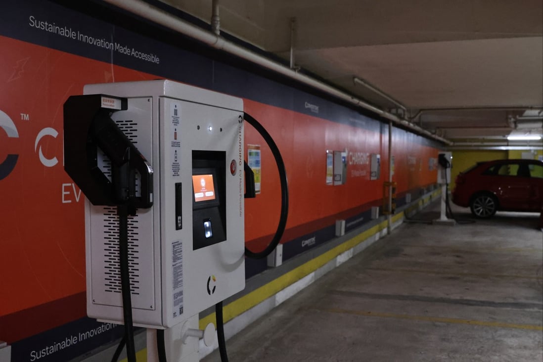Cornerstone Technologies’ EV charging facilities in the car park of Shek Yam Shopping Centre in Kwai Tsing, Hong Kong. Photo: K. Y. Cheng