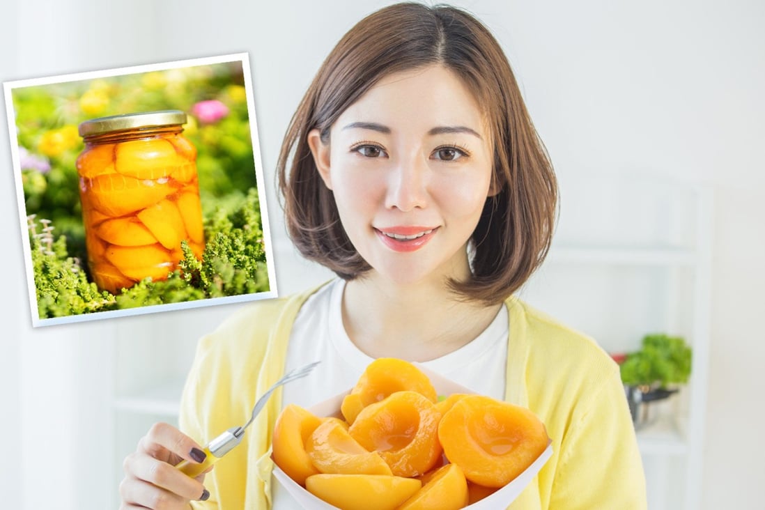 People across China have gone on a buying spree for canned yellow peaches as Covid-19 restrictions are eased. Many believe that the sugar-laden, vitamin C laced fruit can help battle illness. Photo: SCMP Composite