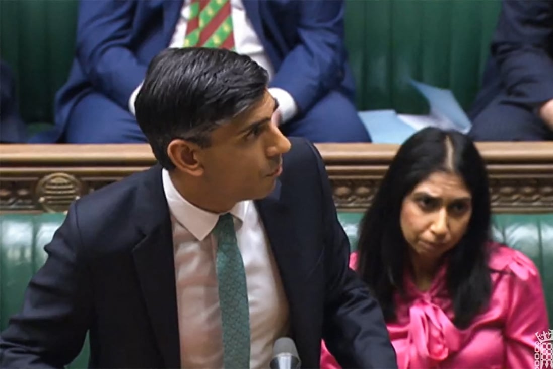 Britain’s Prime Minister Rishi Sunak addresses MPs about illegal immigration on Tuesday. Photo: via AFP