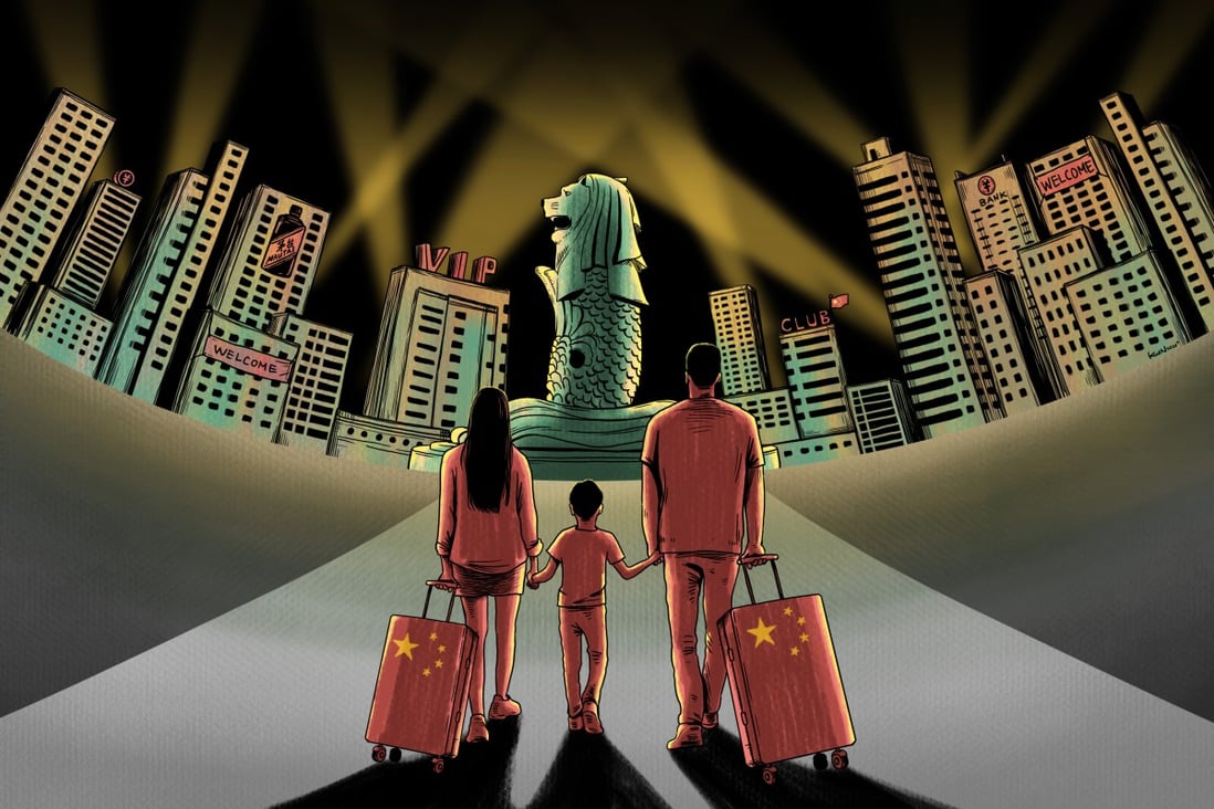 A new wave of wealthy Chinese emigrants are eyeing life in Singapore, which is becoming a magnet for professionals amid economic and social problems at home. Illustration: Lau Ka-kuen A new wave of wealthy Chinese emigrants are eyeing life in Singapore, which is becoming a magnet for professionals amid economic and social problems at home. Illustration: Lau Ka-kuen
