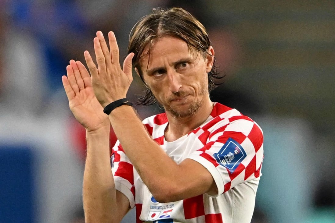 Croatia midfielder Luka Modric greets the crowd before being substituted during a match at the Qatar 2022 World Cup. Photo: AP/File