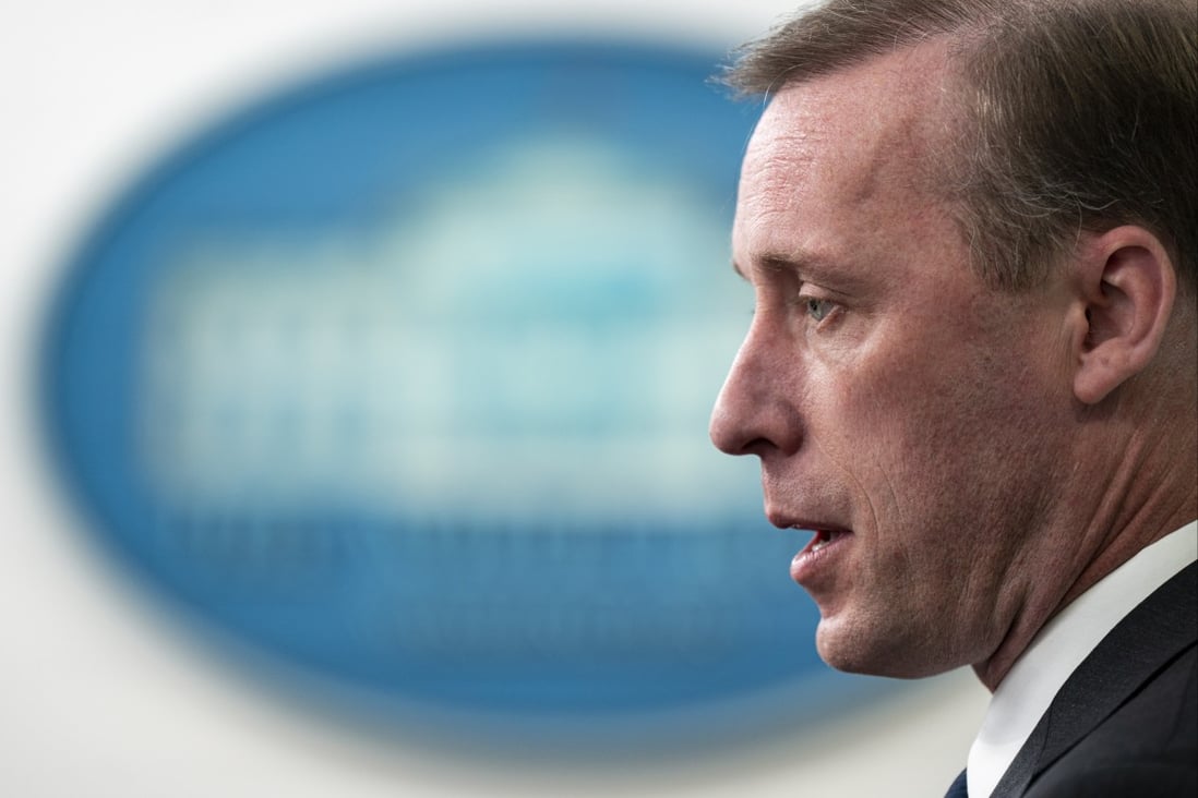 US National Security Advisor Jake Sullivan speaks during a news conference at the White House on Monday. Photo: EPA-EFE