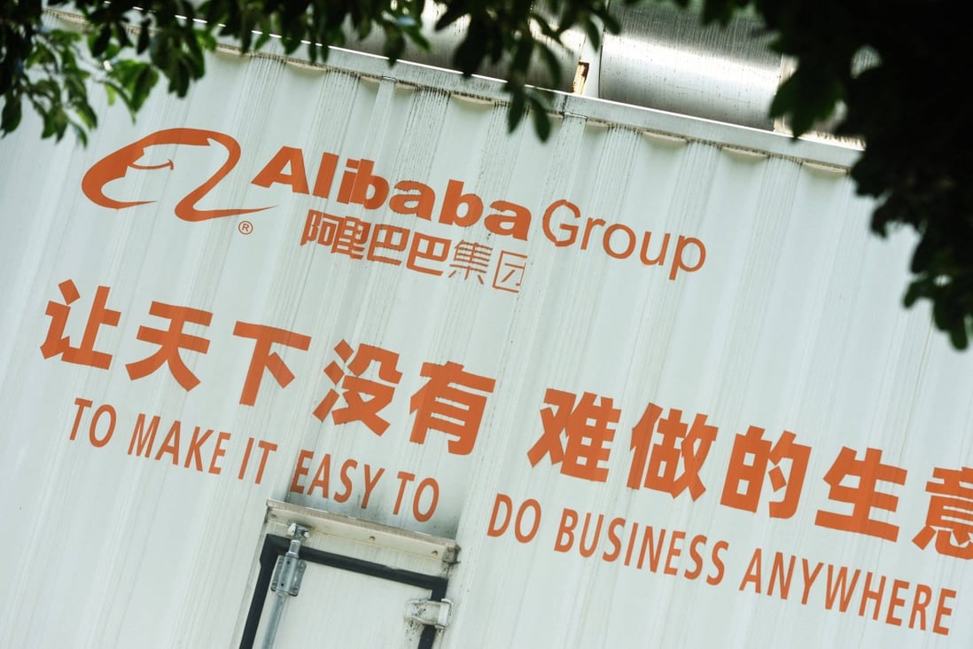 A company slogan at e-commerce giant Alibaba’s headquarters in Hangzhou in China’s eastern Zhejiang province. Photo: AFP