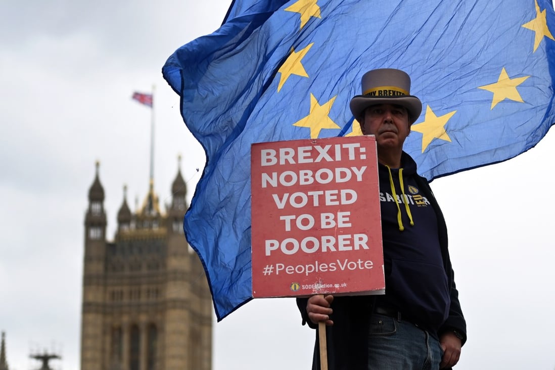 A pro-EU campaigner protests against Brexit in London, UK, on May 11. Photo: EPA-EFE