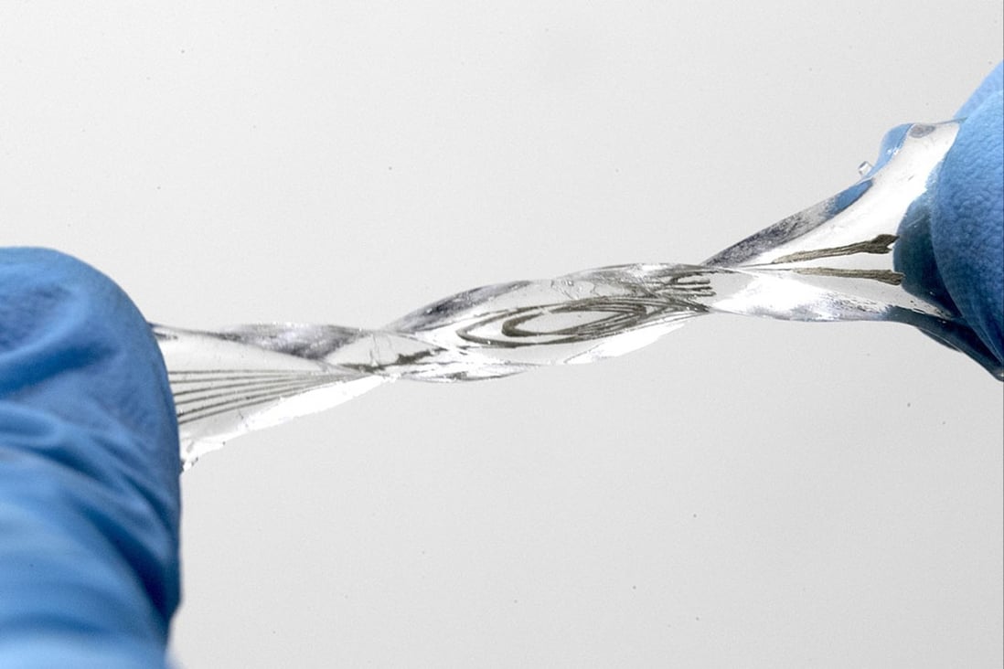 The hydrogel electronic device can be stretched, twisted or compressed and will return to its original shape. Photo: Handout