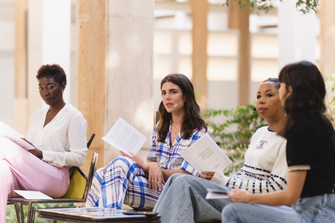 Chanel ambassador Charlotte Casiraghi, daughter of Princess Caroline of Monaco, at a literary panel discussion with French-Senegalese writer Marie Ndiaye (second from right) at the Chanel 2023 Metiers d’Art show in Dakar, Senegal. Photo: Handout