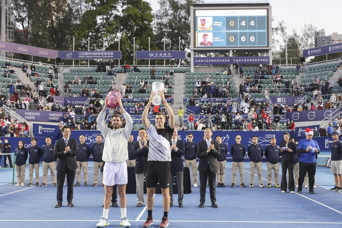 Champion Hubert Hurkacz (right) with runner up Cameron Norrie after the finals match. Photo: Xiaomei Chen